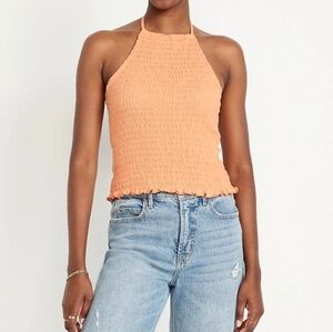 M • Old Navy • Orange Halter Neck Smocked Crop Top